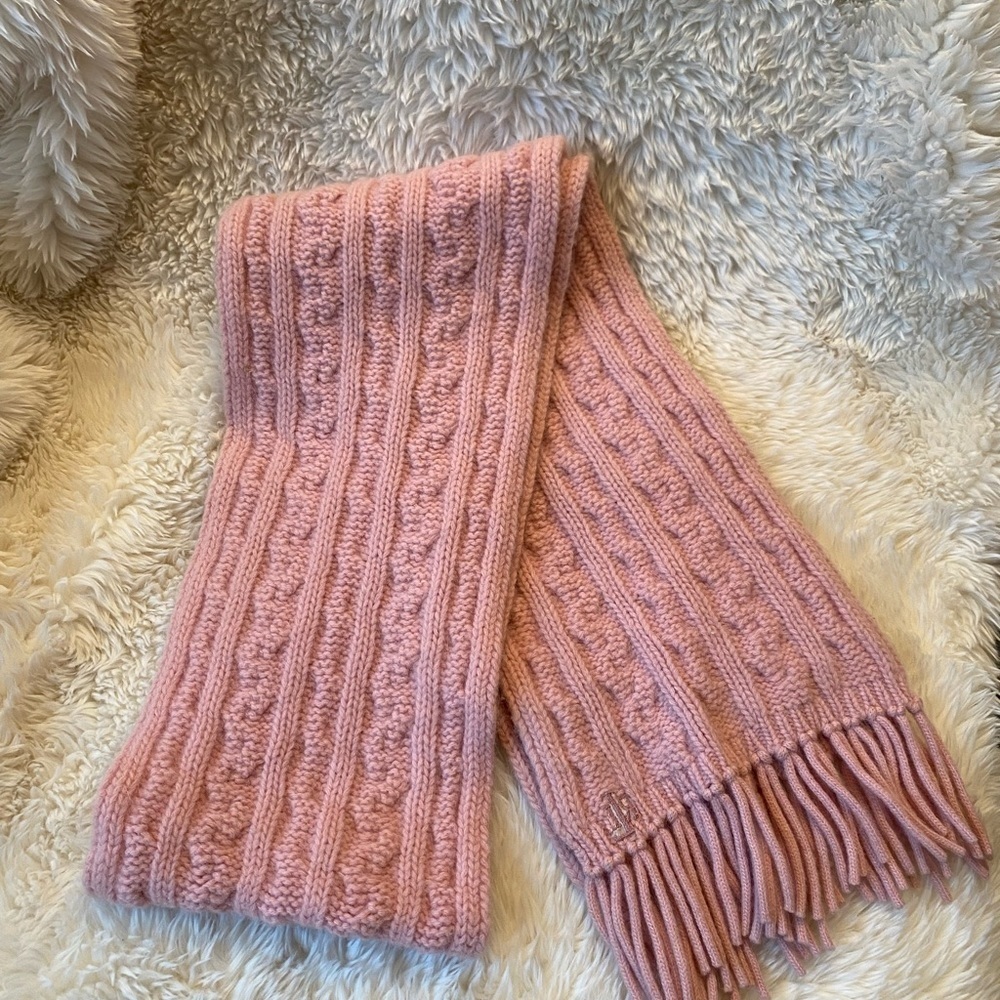 Lauren Ralph Lauren Pink Lambswool Blend Cable Knit Scarf